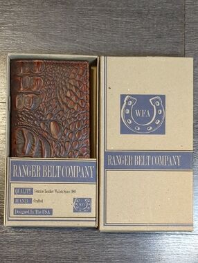 Ranger Belt Co Rodeo Wallet Croc Embossed Genuine Leather Western Brown FKR3